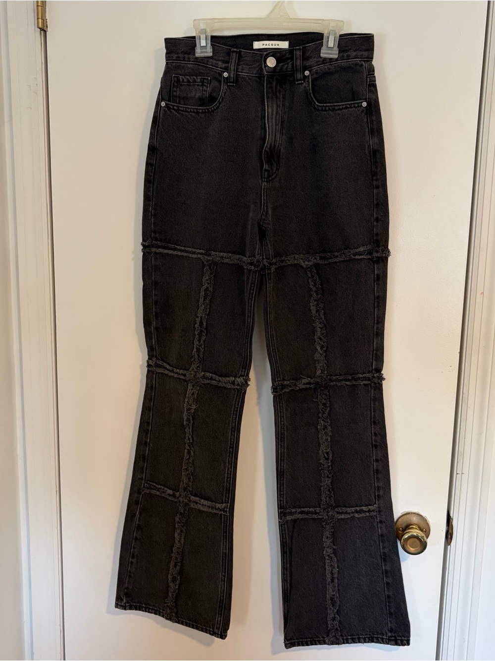 PacSun Black High-Rise Frayed Grid Flare Jeans